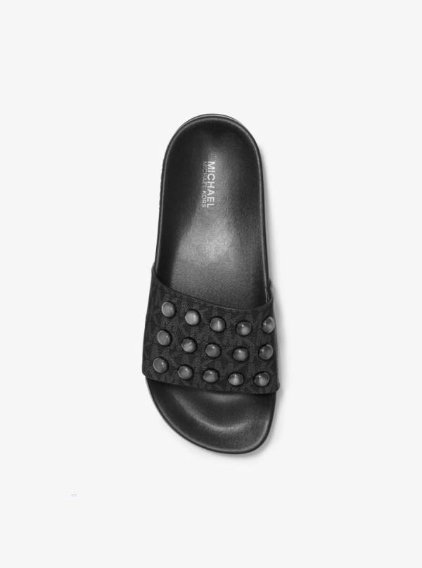 Damske Slapky Michael Kors Gilmore Studded Logo Čierne - Topanky Michael Kors Outlet | PBFYM-5608